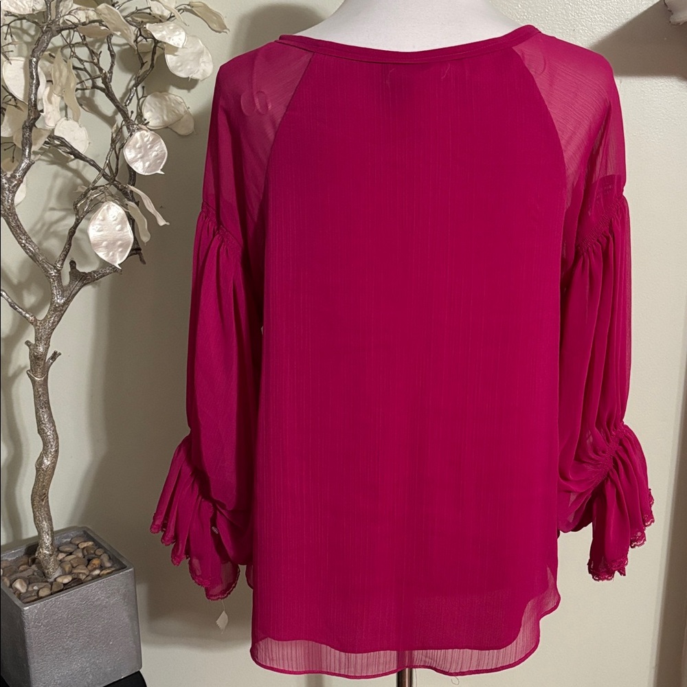 Gibson Latimer Fuchsia Tie Front Blouse - Picture 5 of 5